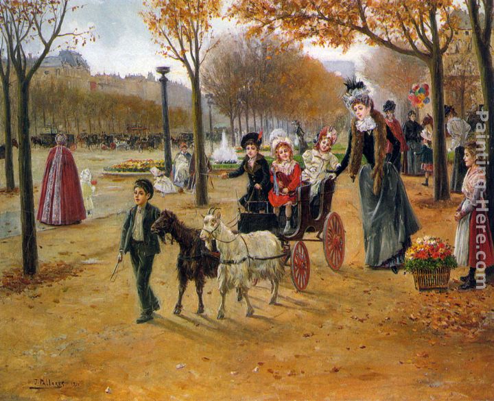 La promenade au Champs Elysees painting - Joaquin Pallares Y Allustante La promenade au Champs Elysees art painting